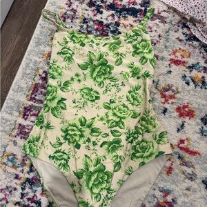 Aerie Green and Cream Floral One-Piece Swimsuit